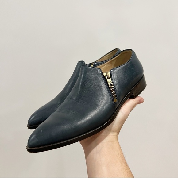 J Crew Double Zipper Leather Pointed Toe Ankle Boot Bootie Loafer - Picture 1 of 10